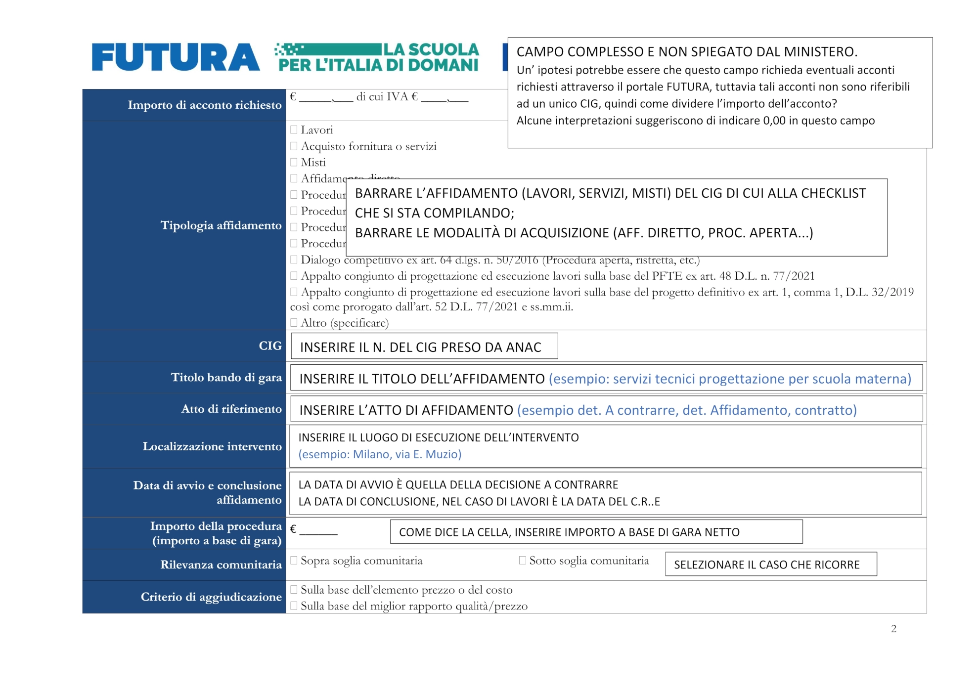 checklist verifica affidamento esempio
